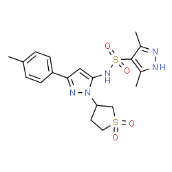 ChemSpider 2D Image | N-[1-(1,1-Dioxidotetrahydro-3-thiophenyl)-3-(4-methylphenyl)-1H-pyrazol-5-yl]-3,5-dimethyl-1H-pyrazole-4-sulfonamide | C19H23N5O4S2