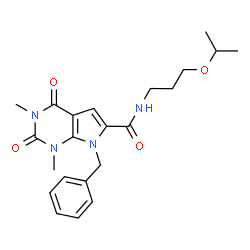 ChemSpider 2D Image | 7-Benzyl-N-(3-isopropoxypropyl)-1,3-dimethyl-2,4-dioxo-2,3,4,7-tetrahydro-1H-pyrrolo[2,3-d]pyrimidine-6-carboxamide | C22H28N4O4