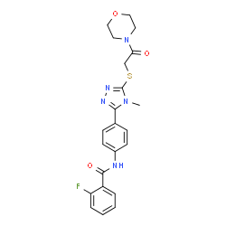 ChemSpider 2D Image | 2-Fluoro-N-[4-(4-methyl-5-{[2-(4-morpholinyl)-2-oxoethyl]sulfanyl}-4H-1,2,4-triazol-3-yl)phenyl]benzamide | C22H22FN5O3S