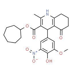ChemSpider 2D Image | Cycloheptyl 4-(4-hydroxy-3-methoxy-5-nitrophenyl)-2-methyl-5-oxo-1,4,5,6,7,8-hexahydro-3-quinolinecarboxylate | C25H30N2O7