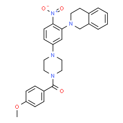 ChemSpider 2D Image | {4-[3-(3,4-Dihydro-2(1H)-isoquinolinyl)-4-nitrophenyl]-1-piperazinyl}(4-methoxyphenyl)methanone | C27H28N4O4