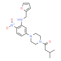 ChemSpider 2D Image | 1-(4-{3-[(2-Furylmethyl)amino]-4-nitrophenyl}-1-piperazinyl)-3-methyl-1-butanone | C20H26N4O4