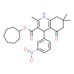 ChemSpider 2D Image | Cycloheptyl 2,7,7-trimethyl-4-(3-nitrophenyl)-5-oxo-1,4,5,6,7,8-hexahydro-3-quinolinecarboxylate | C26H32N2O5