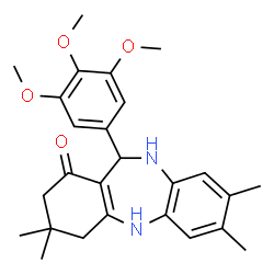 ChemSpider 2D Image | 3,3,7,8-Tetramethyl-11-(3,4,5-trimethoxyphenyl)-2,3,4,5,10,11-hexahydro-1H-dibenzo[b,e][1,4]diazepin-1-one | C26H32N2O4