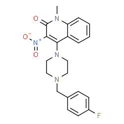 ChemSpider 2D Image | 4-[4-(4-Fluorobenzyl)-1-piperazinyl]-1-methyl-3-nitro-2(1H)-quinolinone | C21H21FN4O3