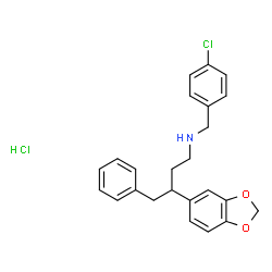 ChemSpider 2D Image | 3-(1,3-Benzodioxol-5-yl)-N-(4-chlorobenzyl)-4-phenyl-1-butanamine hydrochloride (1:1) | C24H25Cl2NO2
