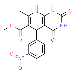 ChemSpider 2D Image | Methyl 7-methyl-5-(3-nitrophenyl)-2,4-dioxo-1,2,3,4,5,8-hexahydropyrido[2,3-d]pyrimidine-6-carboxylate | C16H14N4O6
