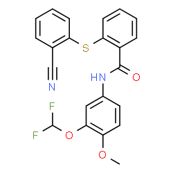 ChemSpider 2D Image | 2-[(2-Cyanophenyl)sulfanyl]-N-[3-(difluoromethoxy)-4-methoxyphenyl]benzamide | C22H16F2N2O3S