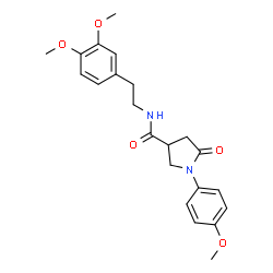 ChemSpider 2D Image | N-[2-(3,4-Dimethoxyphenyl)ethyl]-1-(4-methoxyphenyl)-5-oxo-3-pyrrolidinecarboxamide | C22H26N2O5