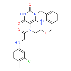 ChemSpider 2D Image | N-(6-Amino-1-benzyl-2,4-dioxo-1,2,3,4-tetrahydro-5-pyrimidinyl)-N~2~-(3-chloro-4-methylphenyl)-N-(2-methoxyethyl)glycinamide | C23H26ClN5O4