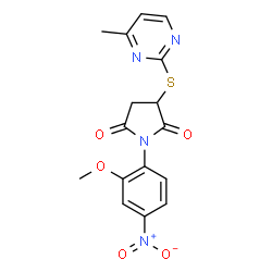 ChemSpider 2D Image | 1-(2-Methoxy-4-nitrophenyl)-3-[(4-methyl-2-pyrimidinyl)sulfanyl]-2,5-pyrrolidinedione | C16H14N4O5S