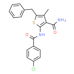 ChemSpider 2D Image | 5-Benzyl-2-[(4-chlorobenzoyl)amino]-4-methyl-3-thiophenecarboxamide | C20H17ClN2O2S