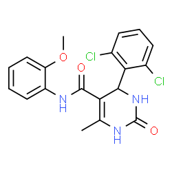 ChemSpider 2D Image | 4-(2,6-Dichlorophenyl)-N-(2-methoxyphenyl)-6-methyl-2-oxo-1,2,3,4-tetrahydro-5-pyrimidinecarboxamide | C19H17Cl2N3O3