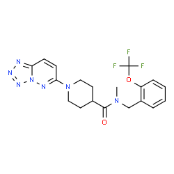 ChemSpider 2D Image | N-Methyl-1-(tetrazolo[1,5-b]pyridazin-6-yl)-N-[2-(trifluoromethoxy)benzyl]-4-piperidinecarboxamide | C19H20F3N7O2