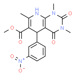 ChemSpider 2D Image | Methyl 1,3,7-trimethyl-5-(3-nitrophenyl)-2,4-dioxo-1,2,3,4,5,8-hexahydropyrido[2,3-d]pyrimidine-6-carboxylate | C18H18N4O6