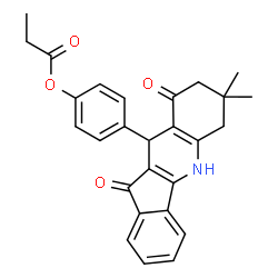 ChemSpider 2D Image | 4-(7,7-Dimethyl-9,11-dioxo-6,7,8,9,10,11-hexahydro-5H-indeno[1,2-b]quinolin-10-yl)phenyl propionate | C27H25NO4