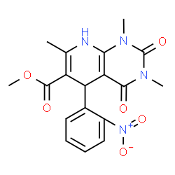 ChemSpider 2D Image | Methyl 1,3,7-trimethyl-5-(2-nitrophenyl)-2,4-dioxo-1,2,3,4,5,8-hexahydropyrido[2,3-d]pyrimidine-6-carboxylate | C18H18N4O6