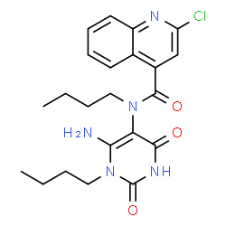 ChemSpider 2D Image | N-(6-Amino-1-butyl-2,4-dioxo-1,2,3,4-tetrahydro-5-pyrimidinyl)-N-butyl-2-chloro-4-quinolinecarboxamide | C22H26ClN5O3