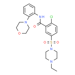 ChemSpider 2D Image | 2-Chloro-5-[(4-ethyl-1-piperazinyl)sulfonyl]-N-[2-(4-morpholinyl)phenyl]benzamide | C23H29ClN4O4S