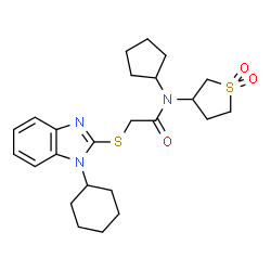 ChemSpider 2D Image | 2-[(1-Cyclohexyl-1H-benzimidazol-2-yl)sulfanyl]-N-cyclopentyl-N-(1,1-dioxidotetrahydro-3-thiophenyl)acetamide | C24H33N3O3S2