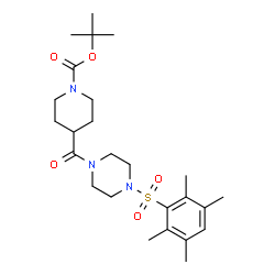 ChemSpider 2D Image | 2-Methyl-2-propanyl 4-({4-[(2,3,5,6-tetramethylphenyl)sulfonyl]-1-piperazinyl}carbonyl)-1-piperidinecarboxylate | C25H39N3O5S