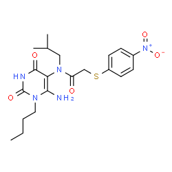 ChemSpider 2D Image | N-(6-Amino-1-butyl-2,4-dioxo-1,2,3,4-tetrahydro-5-pyrimidinyl)-N-isobutyl-2-[(4-nitrophenyl)sulfanyl]acetamide | C20H27N5O5S