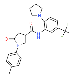 ChemSpider 2D Image | 1-(4-Methylphenyl)-5-oxo-N-[2-(1-pyrrolidinyl)-5-(trifluoromethyl)phenyl]-3-pyrrolidinecarboxamide | C23H24F3N3O2