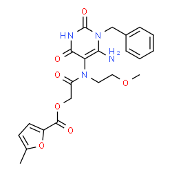 ChemSpider 2D Image | 2-[(6-Amino-1-benzyl-2,4-dioxo-1,2,3,4-tetrahydro-5-pyrimidinyl)(2-methoxyethyl)amino]-2-oxoethyl 5-methyl-2-furoate | C22H24N4O7