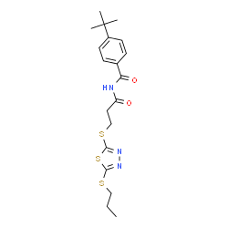ChemSpider 2D Image | 4-(2-Methyl-2-propanyl)-N-(3-{[5-(propylsulfanyl)-1,3,4-thiadiazol-2-yl]sulfanyl}propanoyl)benzamide | C19H25N3O2S3