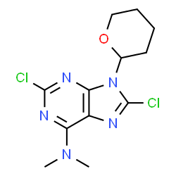ChemSpider 2D Image | 2,8-Dichloro-N,N-dimethyl-9-(tetrahydro-2H-pyran-2-yl)-9H-purin-6-amine | C12H15Cl2N5O