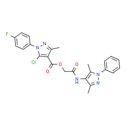 ChemSpider 2D Image | 2-[(3,5-Dimethyl-1-phenyl-1H-pyrazol-4-yl)amino]-2-oxoethyl 5-chloro-1-(4-fluorophenyl)-3-methyl-1H-pyrazole-4-carboxylate | C24H21ClFN5O3