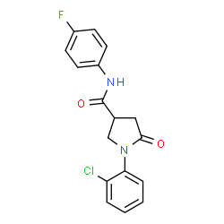 ChemSpider 2D Image | 1-(2-Chlorophenyl)-N-(4-fluorophenyl)-5-oxo-3-pyrrolidinecarboxamide | C17H14ClFN2O2
