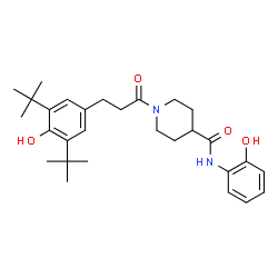 ChemSpider 2D Image | 1-{3-[4-Hydroxy-3,5-bis(2-methyl-2-propanyl)phenyl]propanoyl}-N-(2-hydroxyphenyl)-4-piperidinecarboxamide | C29H40N2O4