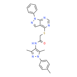 ChemSpider 2D Image | N-[3,5-Dimethyl-1-(4-methylphenyl)-1H-pyrazol-4-yl]-2-[(1-phenyl-1H-pyrazolo[3,4-d]pyrimidin-4-yl)sulfanyl]acetamide | C25H23N7OS