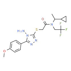 ChemSpider 2D Image | 2-{[4-Amino-5-(4-methoxyphenyl)-4H-1,2,4-triazol-3-yl]sulfanyl}-N-(1-cyclopropylethyl)-N-(2,2,2-trifluoroethyl)acetamide | C18H22F3N5O2S