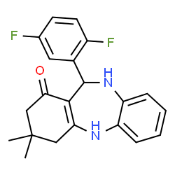 ChemSpider 2D Image | 11-(2,5-Difluorophenyl)-3,3-dimethyl-2,3,4,5,10,11-hexahydro-1H-dibenzo[b,e][1,4]diazepin-1-one | C21H20F2N2O