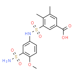 ChemSpider 2D Image | 3-[(4-Methoxy-3-sulfamoylphenyl)sulfamoyl]-4,5-dimethylbenzoic acid | C16H18N2O7S2