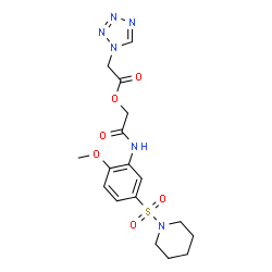 ChemSpider 2D Image | 2-{[2-Methoxy-5-(1-piperidinylsulfonyl)phenyl]amino}-2-oxoethyl 1H-tetrazol-1-ylacetate | C17H22N6O6S
