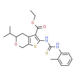 ChemSpider 2D Image | Ethyl 5-isopropyl-2-{[(2-methylphenyl)carbamothioyl]amino}-4,7-dihydro-5H-thieno[2,3-c]pyran-3-carboxylate | C21H26N2O3S2
