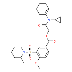 ChemSpider 2D Image | 2-[1-Cyclohexen-1-yl(cyclopropyl)amino]-2-oxoethyl 4-methoxy-3-[(2-methyl-1-piperidinyl)sulfonyl]benzoate | C25H34N2O6S