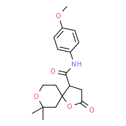 ChemSpider 2D Image | N-(4-Methoxyphenyl)-7,7-dimethyl-2-oxo-1,8-dioxaspiro[4.5]decane-4-carboxamide | C18H23NO5