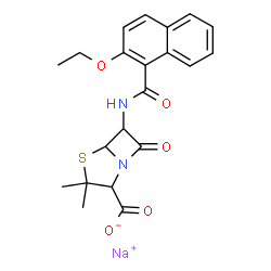 ChemSpider 2D Image | Sodium 6-[(2-ethoxy-1-naphthoyl)amino]-3,3-dimethyl-7-oxo-4-thia-1-azabicyclo[3.2.0]heptane-2-carboxylate | C21H21N2NaO5S