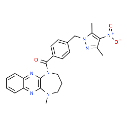 ChemSpider 2D Image | {4-[(3,5-Dimethyl-4-nitro-1H-pyrazol-1-yl)methyl]phenyl}(5-methyl-2,3,4,5-tetrahydro-1H-[1,4]diazepino[2,3-b]quinoxalin-1-yl)methanone | C25H25N7O3
