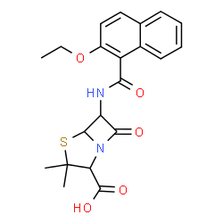 ChemSpider 2D Image | 6-[(2-Ethoxy-1-naphthoyl)amino]-3,3-dimethyl-7-oxo-4-thia-1-azabicyclo[3.2.0]heptane-2-carboxylic acid | C21H22N2O5S