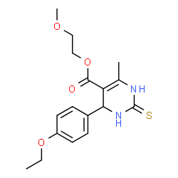 ChemSpider 2D Image | 2-Methoxyethyl 4-(4-ethoxyphenyl)-6-methyl-2-thioxo-1,2,3,4-tetrahydro-5-pyrimidinecarboxylate | C17H22N2O4S