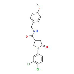 ChemSpider 2D Image | 1-(3,4-Dichlorophenyl)-N-(4-methoxybenzyl)-5-oxo-3-pyrrolidinecarboxamide | C19H18Cl2N2O3