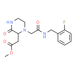 ChemSpider 2D Image | Methyl (1-{2-[(2-fluorobenzyl)amino]-2-oxoethyl}-3-oxo-2-piperazinyl)acetate | C16H20FN3O4