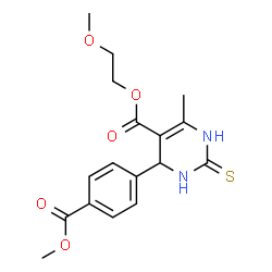 ChemSpider 2D Image | 2-Methoxyethyl 4-[4-(methoxycarbonyl)phenyl]-6-methyl-2-thioxo-1,2,3,4-tetrahydro-5-pyrimidinecarboxylate | C17H20N2O5S