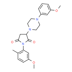 ChemSpider 2D Image | 1-(5-Methoxy-2-methylphenyl)-3-[4-(3-methoxyphenyl)-1-piperazinyl]-2,5-pyrrolidinedione | C23H27N3O4