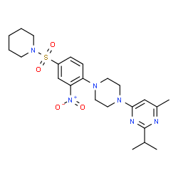 ChemSpider 2D Image | 2-Isopropyl-4-methyl-6-{4-[2-nitro-4-(1-piperidinylsulfonyl)phenyl]-1-piperazinyl}pyrimidine | C23H32N6O4S
